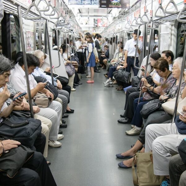 crowded subway car in Tokyo